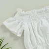 衣料品セットシティシューマーキッズ幼児の女の子の衣装ホワイト半袖オフショルダートップ花のフレアパンツヘッドバンド服
