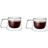 Tasses Ensemble de 2 tasses à café à double paroi avec poignée lave-vaisselle résistante à la chaleur pour les boissons claires
