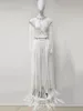 Casual Dresses Modphy 2024 White Women's Turtleneck Long Tassel Sexig perspektiv Design Maxi Dress Fashion Nightclub Runway Party