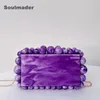 Acrylic clutch bag women designer evening party beaded purse pink green purple pearl color 240131