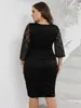 Plus Size Summer Dresses for Women 2023 Lace Floral See Through Bodycon Prom Formal Party Dress Black Casual Midi Dresses 240124