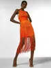 Casual Kleider Frauen Orange Quaste Verband Kleid Sexy Halter Kragen Backless Bodycon Club Party Abend Runway Vestidos 2024 Sommer