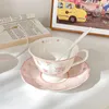 Hübsche rosa Rose mit niedlichem Kaninchen-Keramik-Kaffeetasse und Untertasse-Set, englische Nachmittagstee-Tasse, 250 ml, 240130