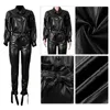 Women's Two Piece Pants CM.YAYA Faux Leather PU 2 Set For Women Fall Winter Fitness Outfits Lantern Sleeve Tops Street Tracksuit