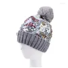 Bérets Paillettes Tricot extérieur Garder au chaud Femmes Pompon Chapeau Mode Épaississement Hiver Protection contre le froid Bonnet tricoté Drop Livraison Dh8Pb