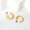 Necklace Earrings Set Women Hoop Gold Open C Shape 14K Plated Filled Small Simple Hypoallergenic Everyday Stainless Steel