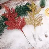 Dekorativa blommor jul konstgjorda tallgrenar guld röd glitter för diy träd krans bröllop fest år prydnad