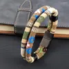 Braccialetti con ciondoli Stile etnico Cachi Beige Bracciale in pelle da uomo in acciaio inossidabile con bottoni Combinazione fai-da-te Regalo di gioielli di compleanno