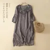 Party Dresses Limiguyue Vintage Ethnic Hemp Thin Embroidery Dress Split Loose Breatble Summer Women Straight Vestidos U157