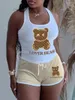 Kadınların izleri LW Lover Bear Mektup Karikatür Baskı Şortları Set U Boyun Kolsuz Tank Topdrawstring Eşleştiren Dipler Kadınlar Günlük 2 PCS