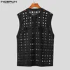 Uomo Canotte Scava Fuori Cerniera O-Collo Senza Maniche Streetwear Sexy Gilet Casual Coreano Moda Uomo Abbigliamento S-5XL INCERUN 240202