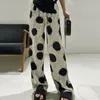 Pantaloni da donna Pantaloni drappeggiati stampati alla moda a pois Morbidi e comodi Gamba larga Lunghi Casual Allentati Vita alta dritta