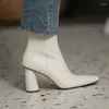 ブーツ厚いかかとの足首現代の女性靴牛皮冬のシンプルなスタイルの女性サイドジッパーオールマッチ女性レトロシューズ