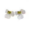 Stud Earrings 2024 White Iris Flower For Woman Korean Green Square Crystal Temperament Party Jewelry Accessories