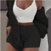 Women's Sleepwear 2024 Women Velvet Pajamas Set Sexy V Neck Crop Top Shorts Hooded Cardigans Coat 3 Pieces Suit Warm Thick Loungewear