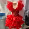 Scene Wear Women Party Dresses Festival Outfits Red Puff Lace Seces Tutu Dress Female Singer Gogo Clothing Prom Clubwear XS6286