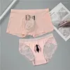 Women's Panties Printed Style Ice Silk Couple Underwear Sexy Men's Boxer Women Lover's Panty 2 Pieces Set For Boyfriend Girlfriend