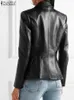 ZANZEA WOMEN PUレザージャケット秋のボタン薄いブレザーヴィンテージ長袖コートファッションラペルカラーオフィスアウター240130