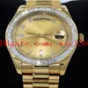 Luxury Men's Wrist Watches Day-Date II Presi 218238 18K Yellow Gold Baguettes Diamond 36mm Automatisk mekanisk rörelse Mens273G