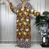 Etnische kleding 2024 Afrikaanse Abaya Mode Lange mouwen Moslim Islam Gewaad Katoen Afdrukken Bloemen Dame Zomer Maxi Casual Jurk met hoofddoek