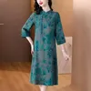 Casual Dresses Mother's Silk Qipao Dress Summer 2024 High-End Improved Cheongsam Noble Lady Chinese Style Retro Printed Z4879