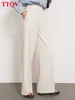 Calças femininas PantsQV elegante bege simples mulheres 2024 moda sólida cintura alta calças retas escritório senhora outono comprimento total