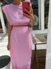 Vestidos de trabalho 2024 primavera verão mulheres sólida elegante maxi saia conjunto roupas tanque colheita tops 2 duas peças combinando