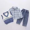 Clothing Sets OLEKID 2024 Spring Autumn 3PCS Children Boys Set Girls Knitted Vest Coat Cotton Shirt Jeans Pants Baby Boy Clothes Suit