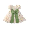 Girl Dresses 2024 Girls Summer Dress Flowers Embroidery Big Bow Kids Princess Birthday Children Vestidos Clothes 2-14age