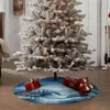 Dekoracje świąteczne jelenie sceny Świętego Mikołaja drzewo spódnica dom leśny Piękny sanki Niebieski przytulny mata na ozdoby świąteczne