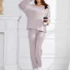 Vêtements de nuit pour femmes Femmes Plus Taille Pyjama Ensemble Filles Solide Couleur Pyjamas Ensembles Mode Deux Pièces Sans Couture Homewear Femme Manches Longues Hauts