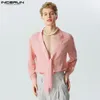 Мужские повседневные рубашки INCERUN, топы 2024, американский стиль, мужская прозрачная сетчатая блузка с узлом шеи для вечеринок, однотонная сексуальная блузка с длинными рукавами, S-5XL