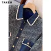 Autumn Winter Vintage Style Single Breasted Turn Down Collar Loose Jacket For Women Outerwear Fashion Luxury Demin Coat 240124