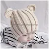 Bérets Bonnet tricoté Chapeau pour enfants Enfants Chaud Laine Cache-oreilles Chapeaux Bébé Garçons Filles Automne Hiver À Lacets Caps À La Main Drop Deliv Dhlit