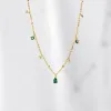 Colliers Inzatt Real 925 STERLING Silver Green Zircon Water Drop Choker Collier pour femmes ACCESSOIRES BOHEMIEN BOHEMIAN