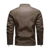 Men's Jackets Men Winter Fleece Warm Diagonal Zipper Motorcycle Coats Mens Fashion Biker PU Slim Overcoat Military Leather Jacket