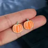 Stud Earrings Cute Oil Drip Orange Pumpkin Gold Color Trendy Thanksgiving Halloween Jewelry Accessories