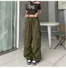 Pantaloni da donna Y2k Baggy Green Cargo per le donne Tasche con coulisse Pantaloni sportivi a vita alta Salopette Hip Hop Pantaloni retrò