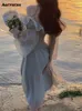 Vestidos casuales Aotvotee Slash Vestido de cuello para mujeres 2024 Primavera Fairycore Flare Manga sin respaldo Y2K Elegante Chic Sólido Ruffle Midi