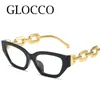 Occhiali da sole vintage con montatura in ORO occhiali da lettura trasparenti da donna sexy cat eye anti luce blu occhiali da vista di lusso con catena grande