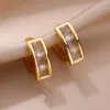 Hoop Ohrringe Luxus Zirkon Für Frauen Retro Elegante Edelstahl 2024 Trend Weibliche Hochzeit Band Schmuck Aretes