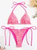 Costume da bagno donna sexy micro bikini 2024 donna rosa stampa leopardo push up triangolo costume da bagno brasiliano spiaggia costume da bagno neon double side