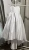 Vestidos de niña Blanco Simple flor infantil para bodas satén A-line tul arco largo dama de honor desfile bata vestido de primera comunión