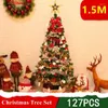 Juldekorationer 150 cm 127 st/set artificiell träddekoration set semesterdekor ljus sträng vikbar
