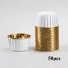 Bakvormen 50 Stuks Olie-proof Papier Goud Zilver Cupcake Liner Deksel Cover Cups Lade Case Bruiloft Muffin Cup cake Benodigdheden