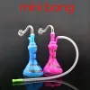 Mini Hookah Colorful Vase Shape den nyaste glasoljeförbrännaren Bong Water Dab Rig Bongs Pipe med silikonslang och 10 mm manlig rökskål LL