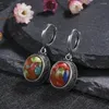 Boucles d'oreilles créoles en argent Sterling 925, ovale, pierre empereur pour femmes, rétro, pierre de lune, bijoux délicats de fête, cadeau d'anniversaire