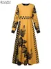 Ethnic Clothing ZANZEA Muslim Fashion Dresses Ramadan Abayas For Women Bohemain Printed Floral Vestidos Dubai Long Robe Abaya Sleeve Dress