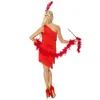 Sukienki swobodne 20s Faper Charleston Fancy Dress Costume Red One ramię gatę gatsby sexy high hem halloween impreza