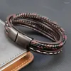 Charm Bracelets Multilayer Leather Classic Men's Stainless Steel Mix And Match Color Stitching Bracelet For Birthday Party Lucky Present